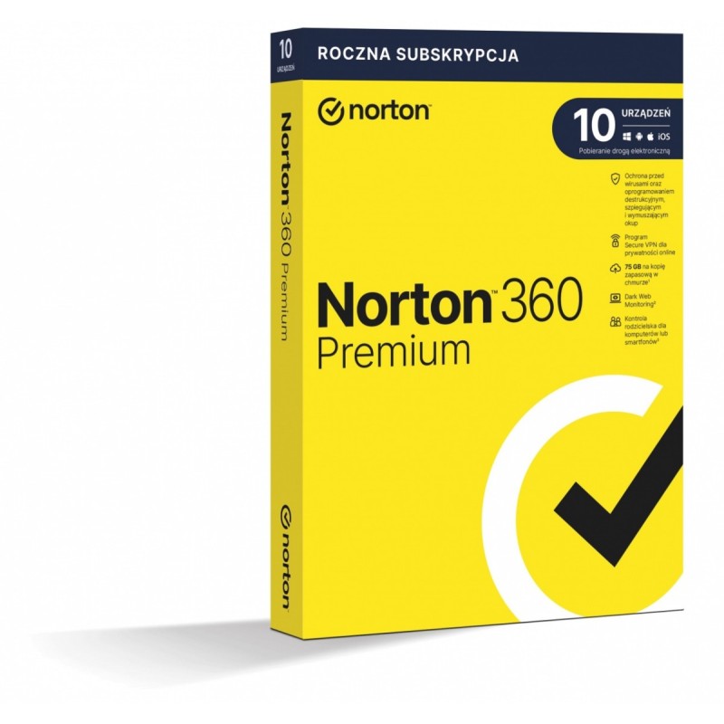 Norton 360 Premium BOX 75GB PL 1Użytkownik 10Urządzeń 1Rok 21408749