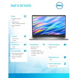 Laptop Dell 15 DC15250 i5-1334U 1TB 16GB Windows 11 PRO Platinum Silver Aluminum